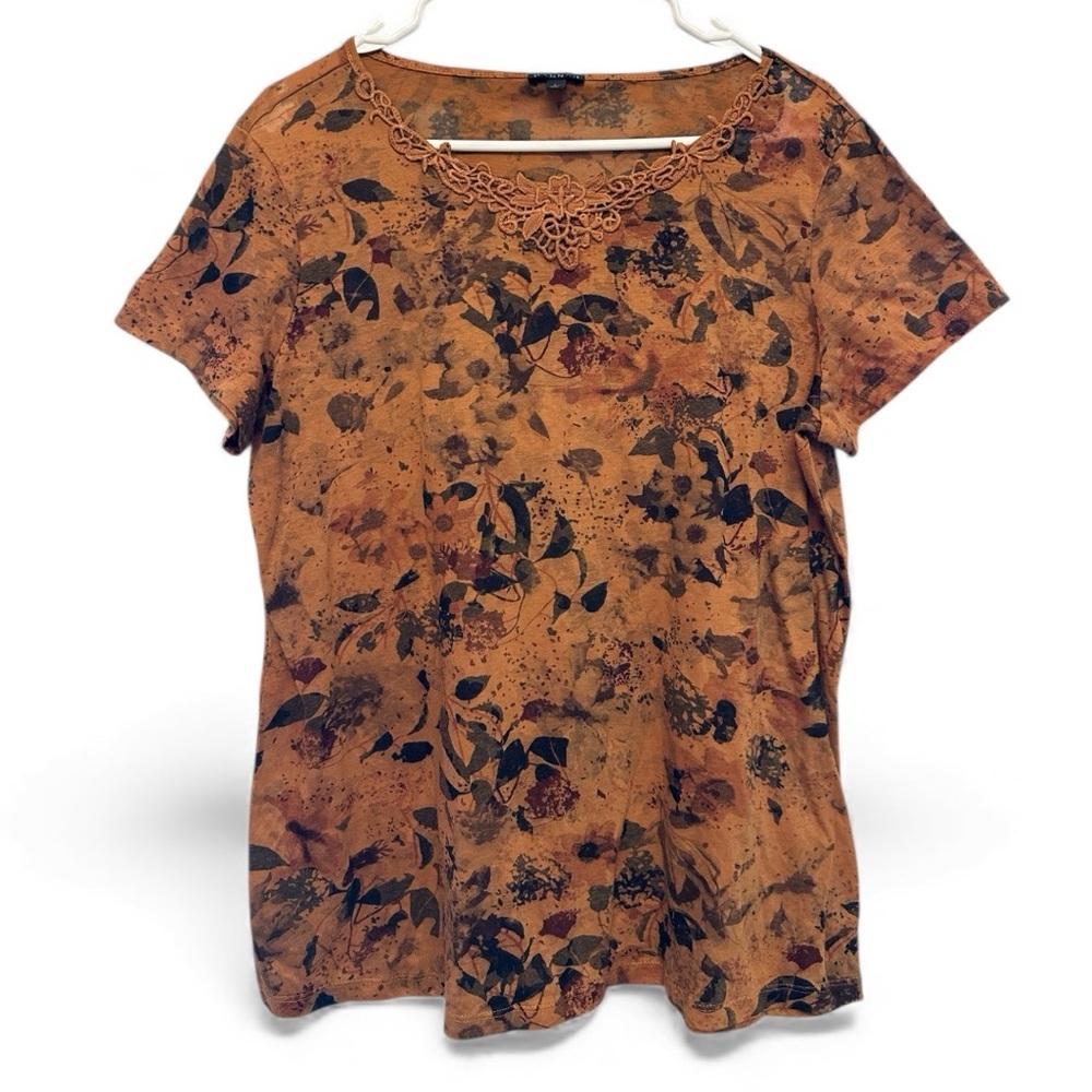 Y2K Vibes Hannah Orange Burnout Floral Lace Trim Lightweight Top Size Large